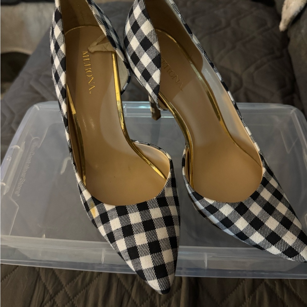 Black and White Checkered Women's Heels - Size 6.5